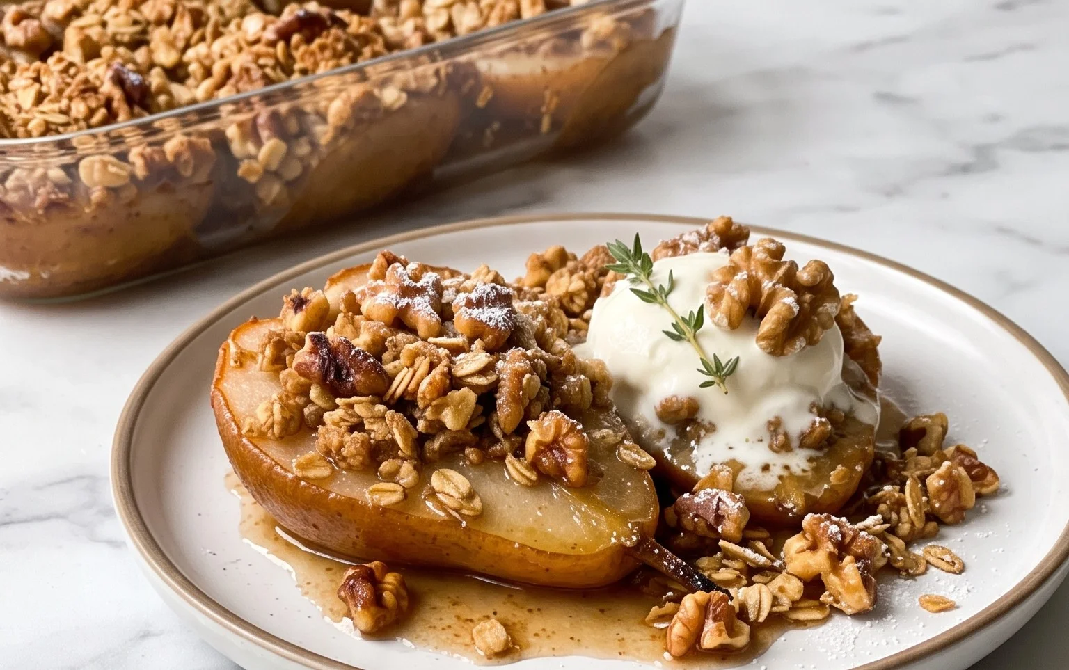 Poires au Crumble Noix-Avoine : Dessert Automnal